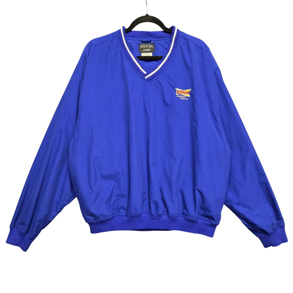 Sonic Drive-In Windbreaker Pullover Large Blue V-Neck Uniform Coat